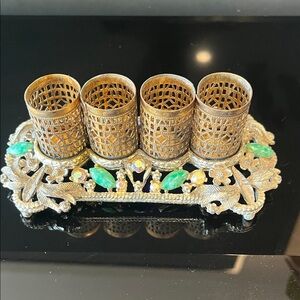 Elegant Silver and brass with crystal and stone